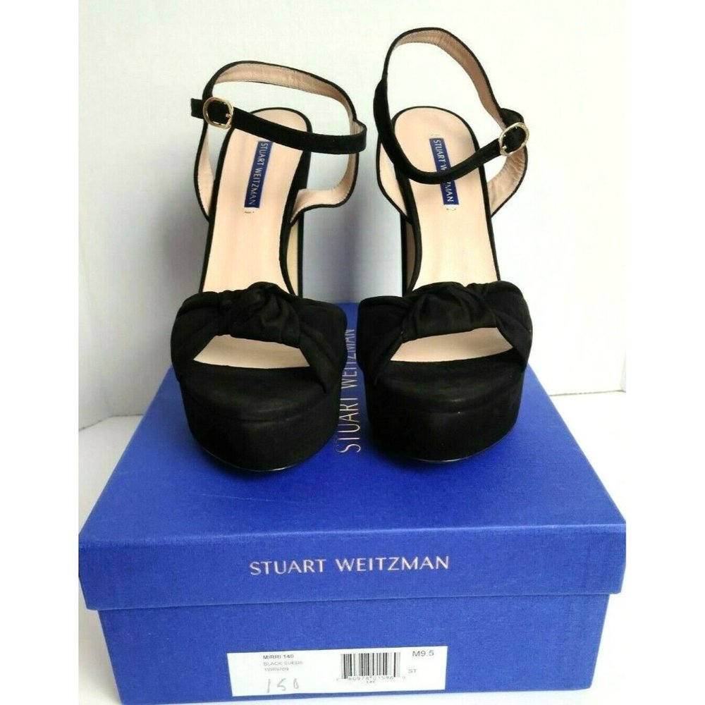 Stuart Weitzman Women's Black Leather Suede Mirri Platform Sandals US 9.5